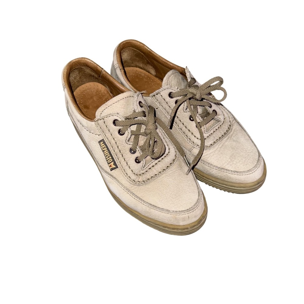 Mephisto Womens Beige Leather Lace Up Walking Shoes Sneakers EU 36‎ US 6